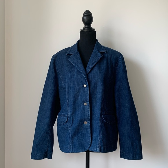 Vintage Miss Alliage Collection Blue Dark Wash Denim Sport Coat - Size 14 Petite - Picture 1 of 5